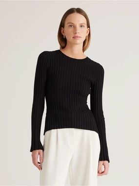 QUINCE Cotton Cashmere Ribbed Long Sleeves Black Sweater Medium